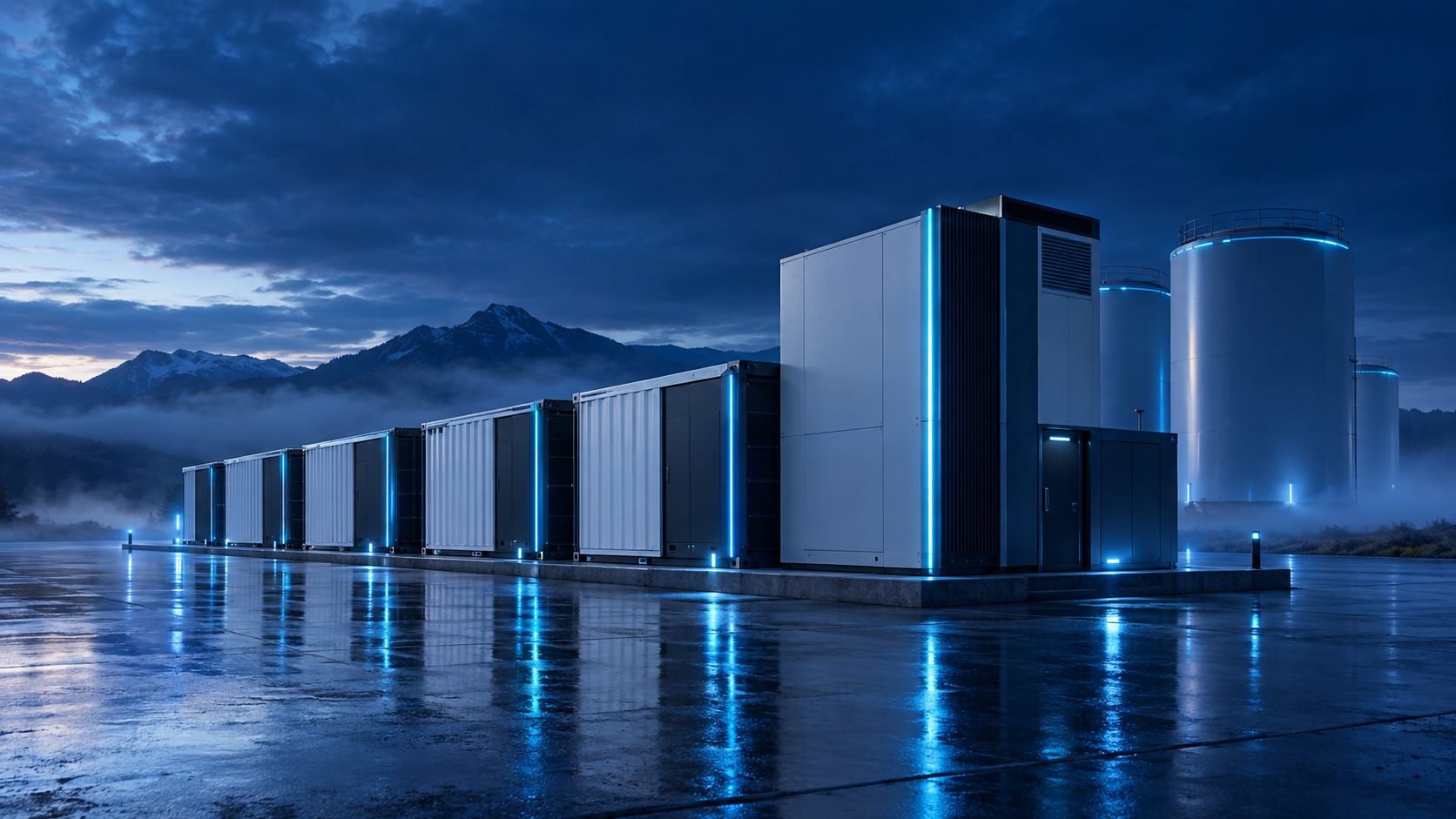 Concept rendering of a modular E-TRON plant at dusk